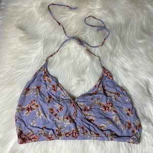 American Eagle Purple Floral Cropped Tie Tank Size L